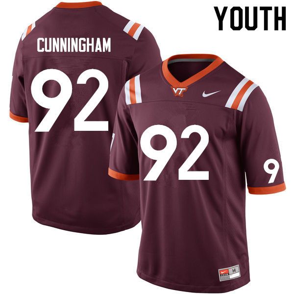 Youth #92 Jaden Cunningham Virginia Tech Hokies College Football Jerseys Sale-Maroon